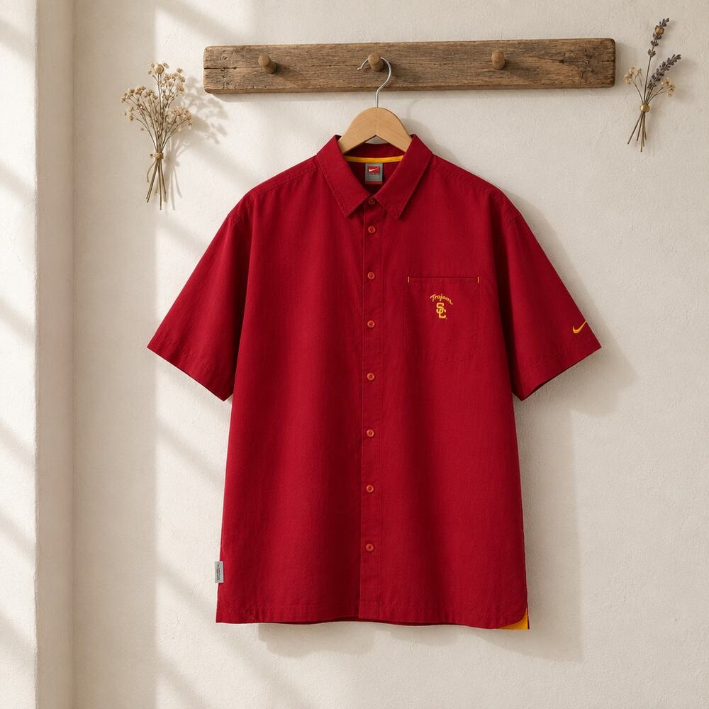 Vintage Nike Team Fit-Dry USC Trojans Button-Up Camp Shirt - Cardinal Red (XL)